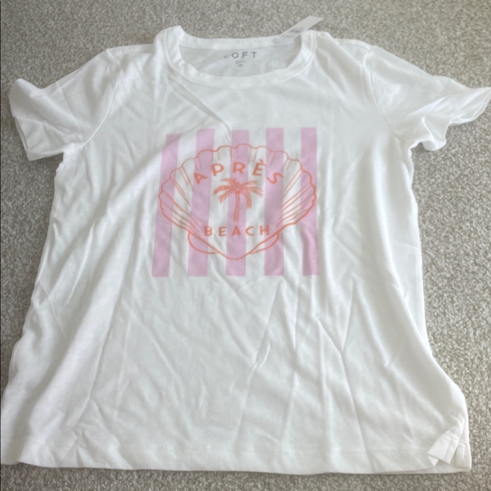 LOFT White Tee with Pink & Peach Beach Shell Graphic